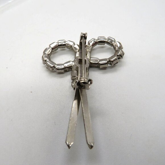Vintage Scissor Brooch Silver Tone Clear Rhinestone Pin Mini Sewing - Picture 9 of 10